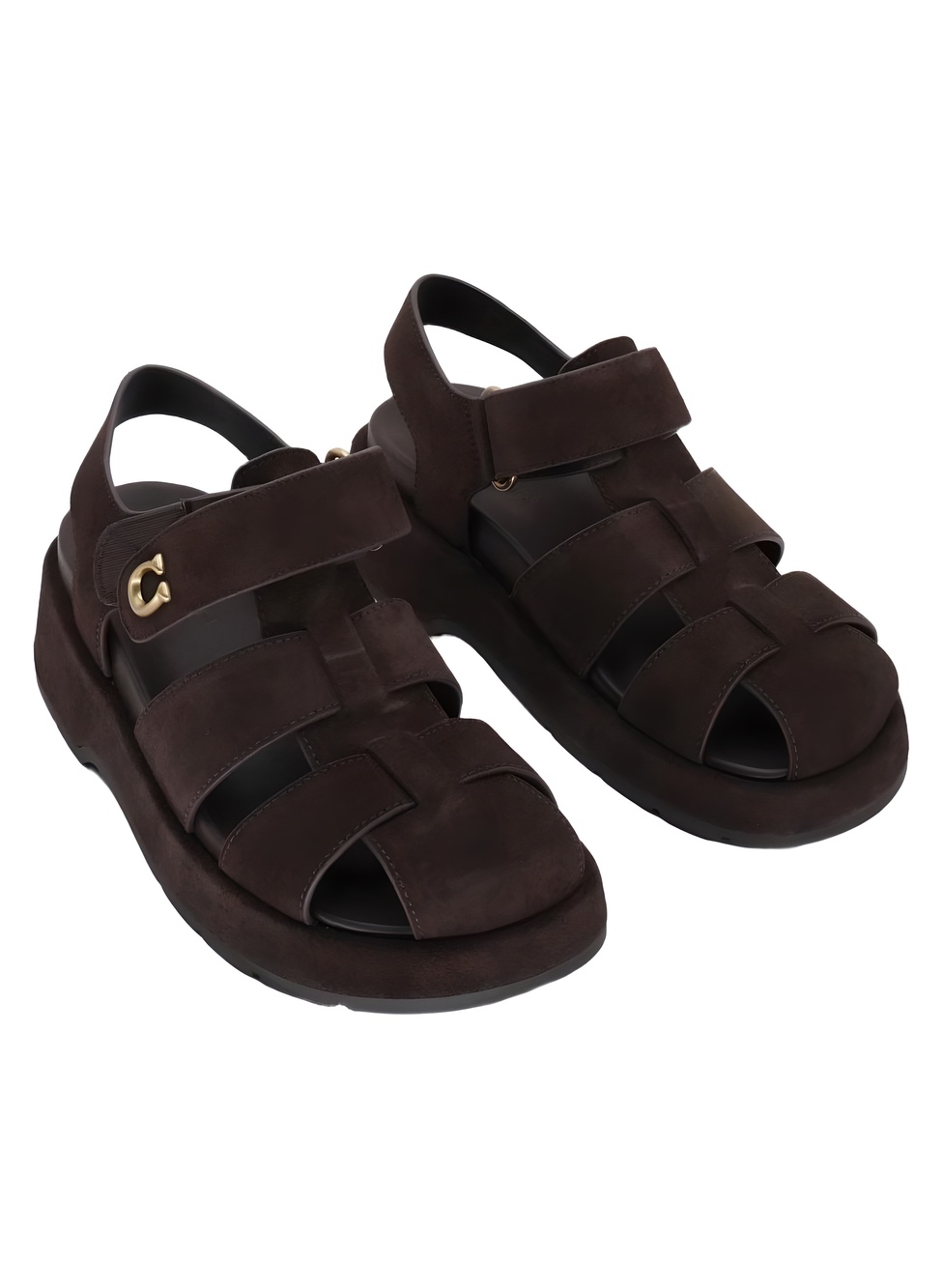 COACH Chocolate Suede Fisherman Platform Sandals Size 7.5B